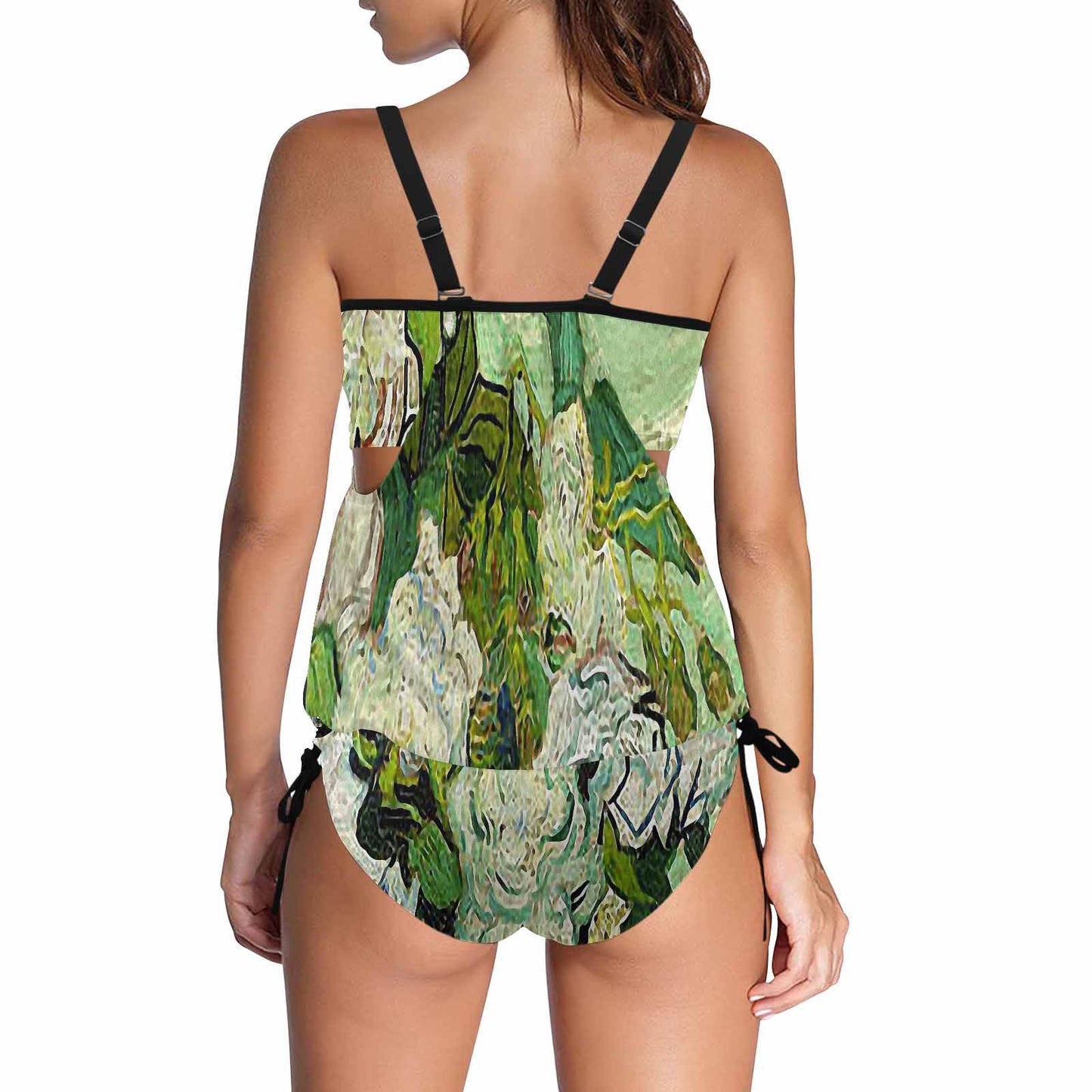 Vintage floral,cover belly tankini beach wear, swim wear, Design 45