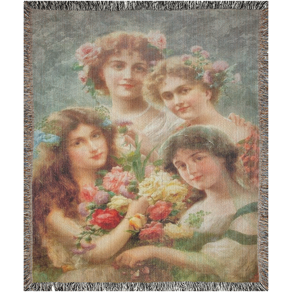 100% cotton Victorian Girls design woven blanket, 50 x 60 or 60 x 80in, GIRLS