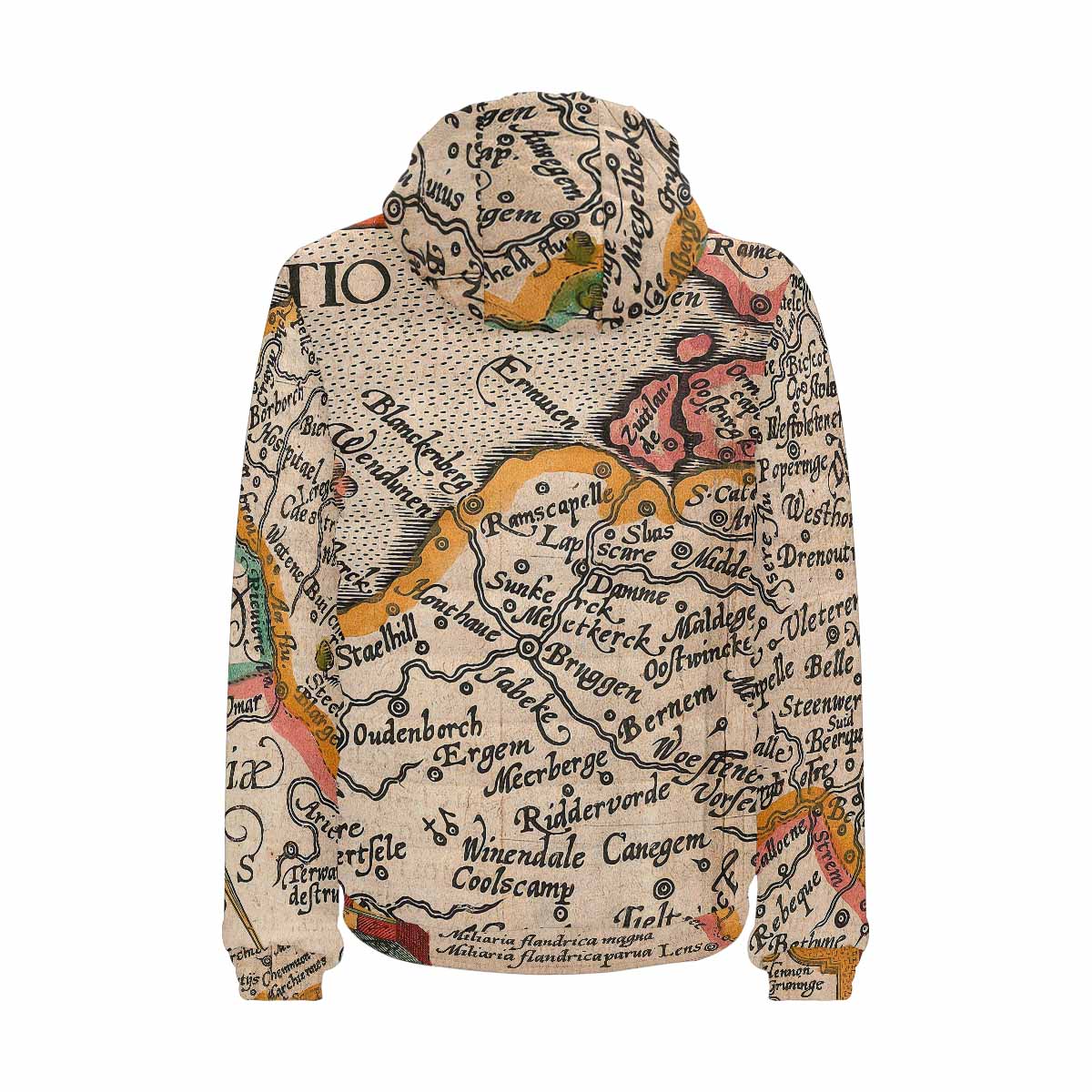 Antique Map design, mens lightweight, warm, quilted hooded bomber jacket, design, 12