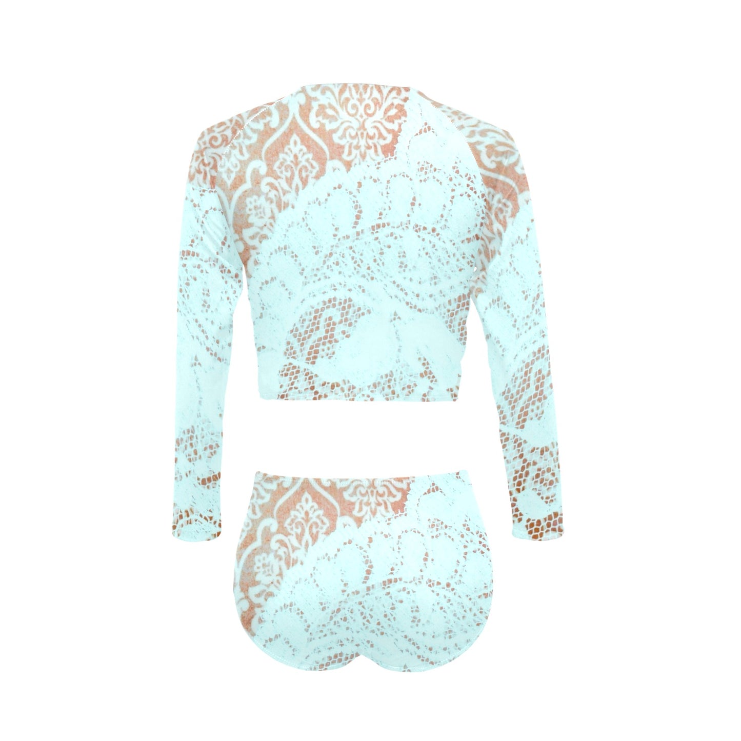 Victorian printed lace, long sleeve 2pc swimsuit, beachwear, design 23 Long Sleeve Bikini Set (Model S27)