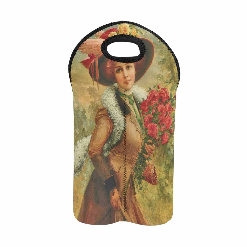 Victorian lady design 2 Bottle wine bag, Elegant Lady with a Bouquet of Roses