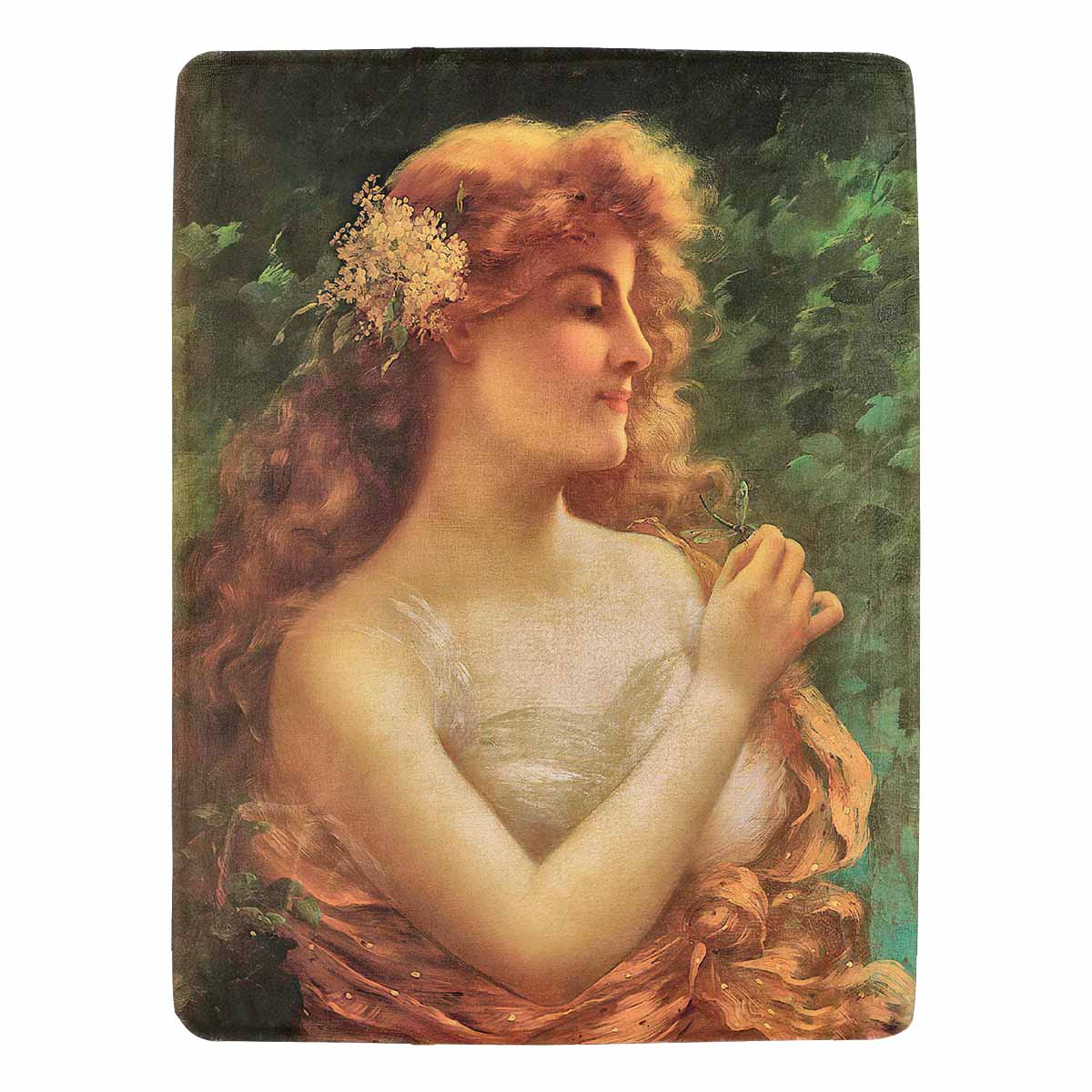 Victorian Lady Design BLANKET, LARGE 60 in x 80 in, Young Woman With A Dragonfly