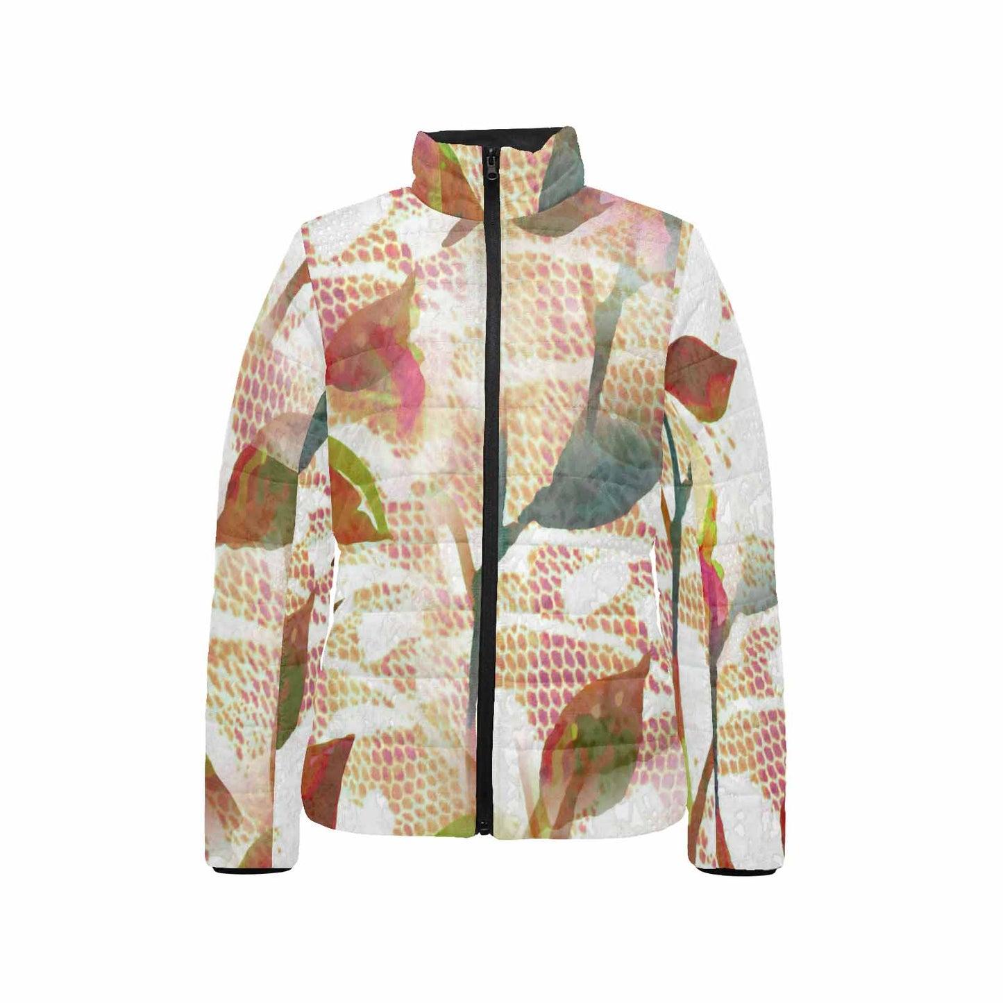 Victorian Lace print womens padded quilted jacket, design 52