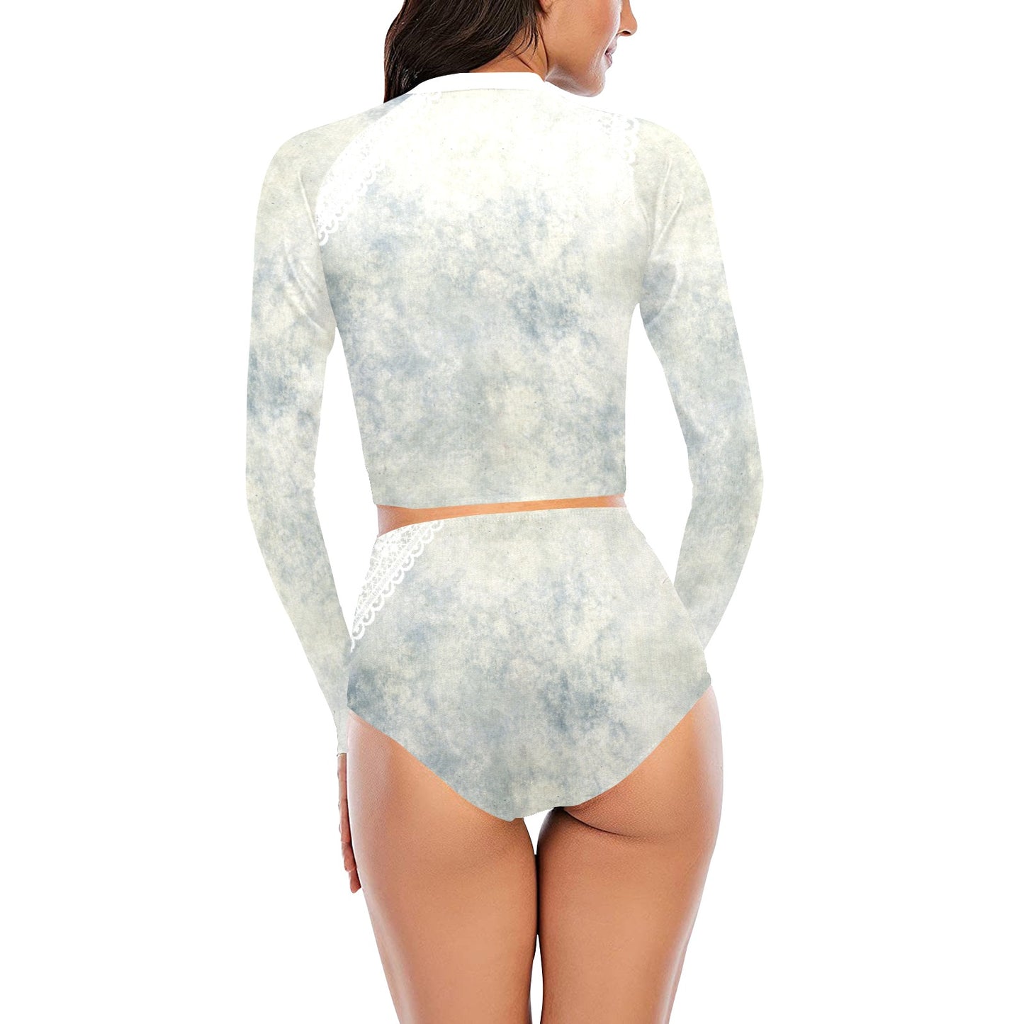 Victorian printed lace, long sleeve 2pc swimsuit, beachwear, design 36 Long Sleeve Bikini Set (Model S27)