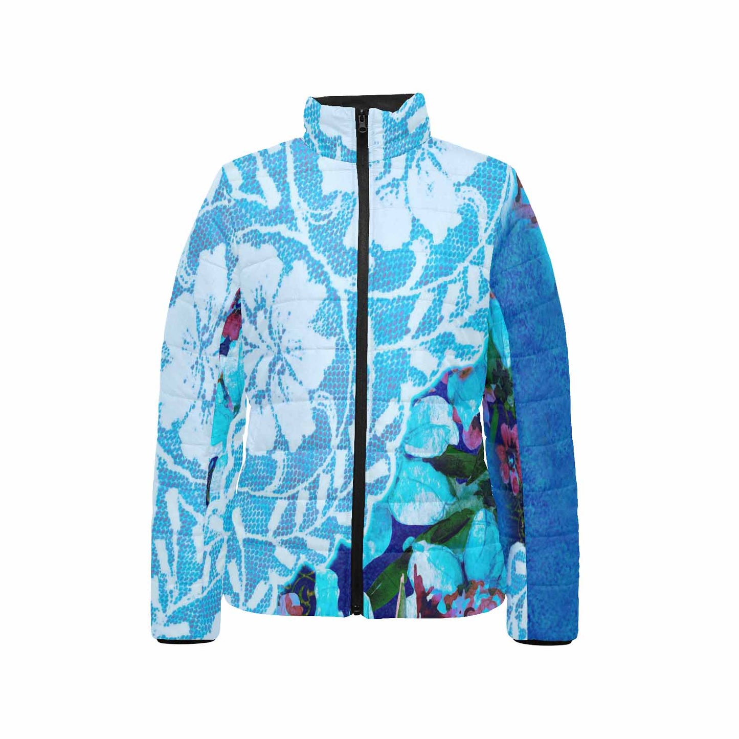 Victorian Lace print womens padded quilted jacket, design 49