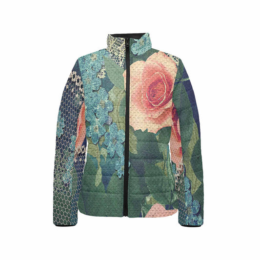 Victorian Lace print womens padded quilted jacket, design 01