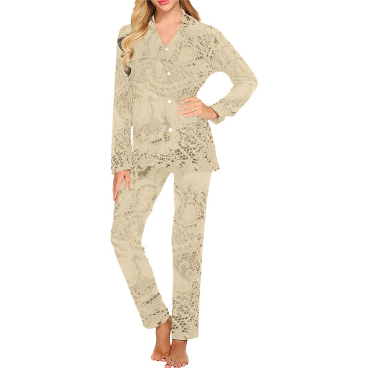 Victorian printed lace pajama set, design 26 Women's Long Pajama Set (Sets 02)