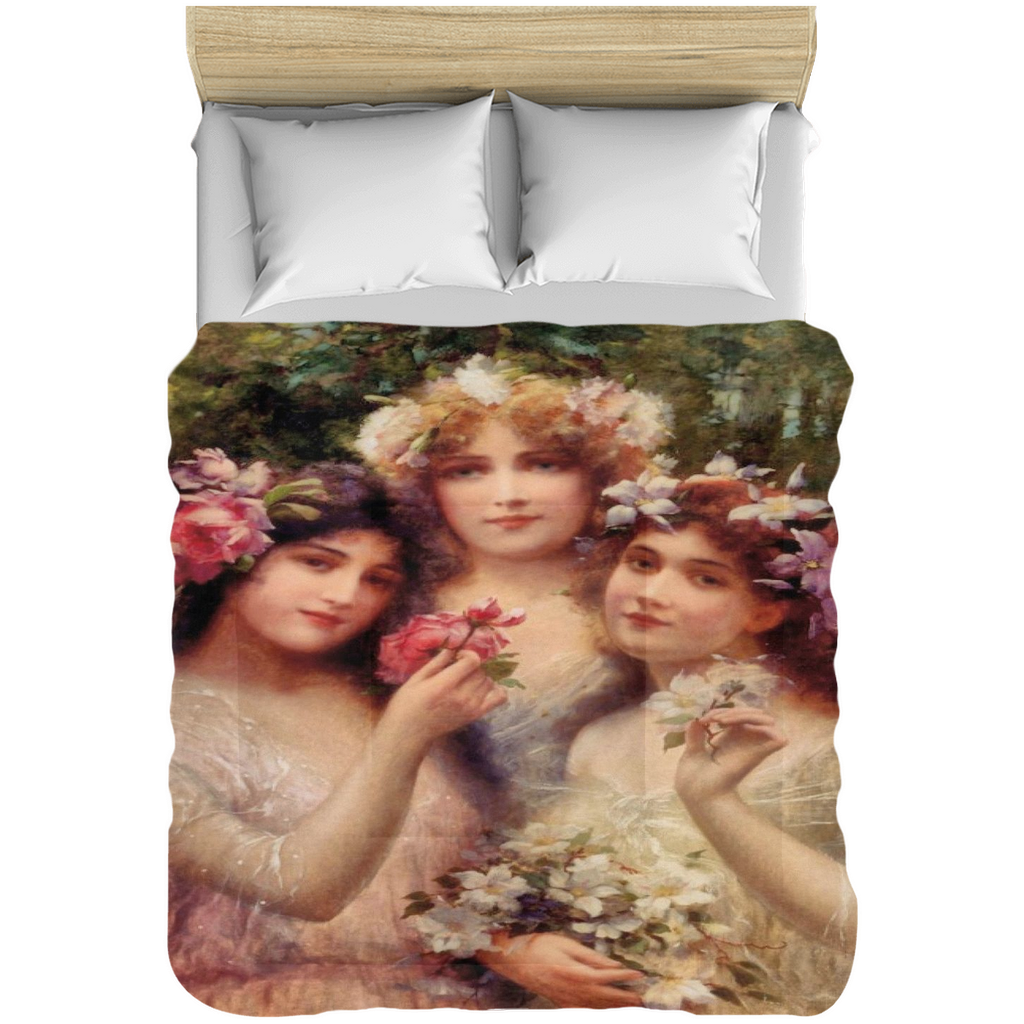 Victorian lady design comforter, twin, twin XL, queen or king, The Three Graces