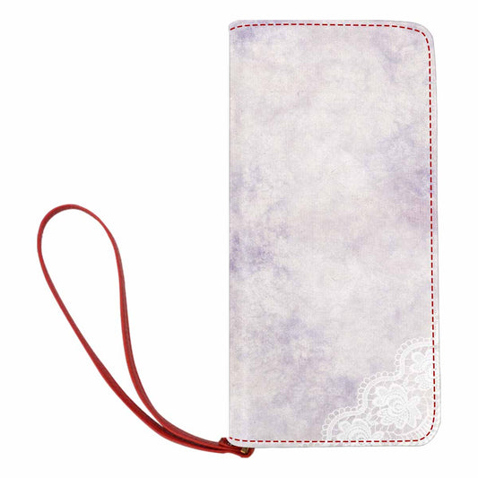 Victorian lace print womens wallet, clutch purse, red trim, design 40