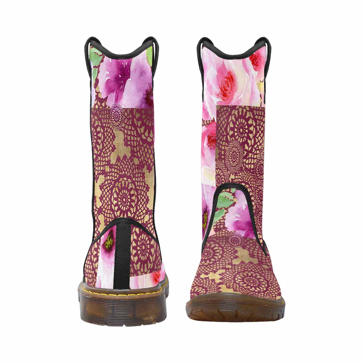 Victorian lace print, western lumber boots, design 13