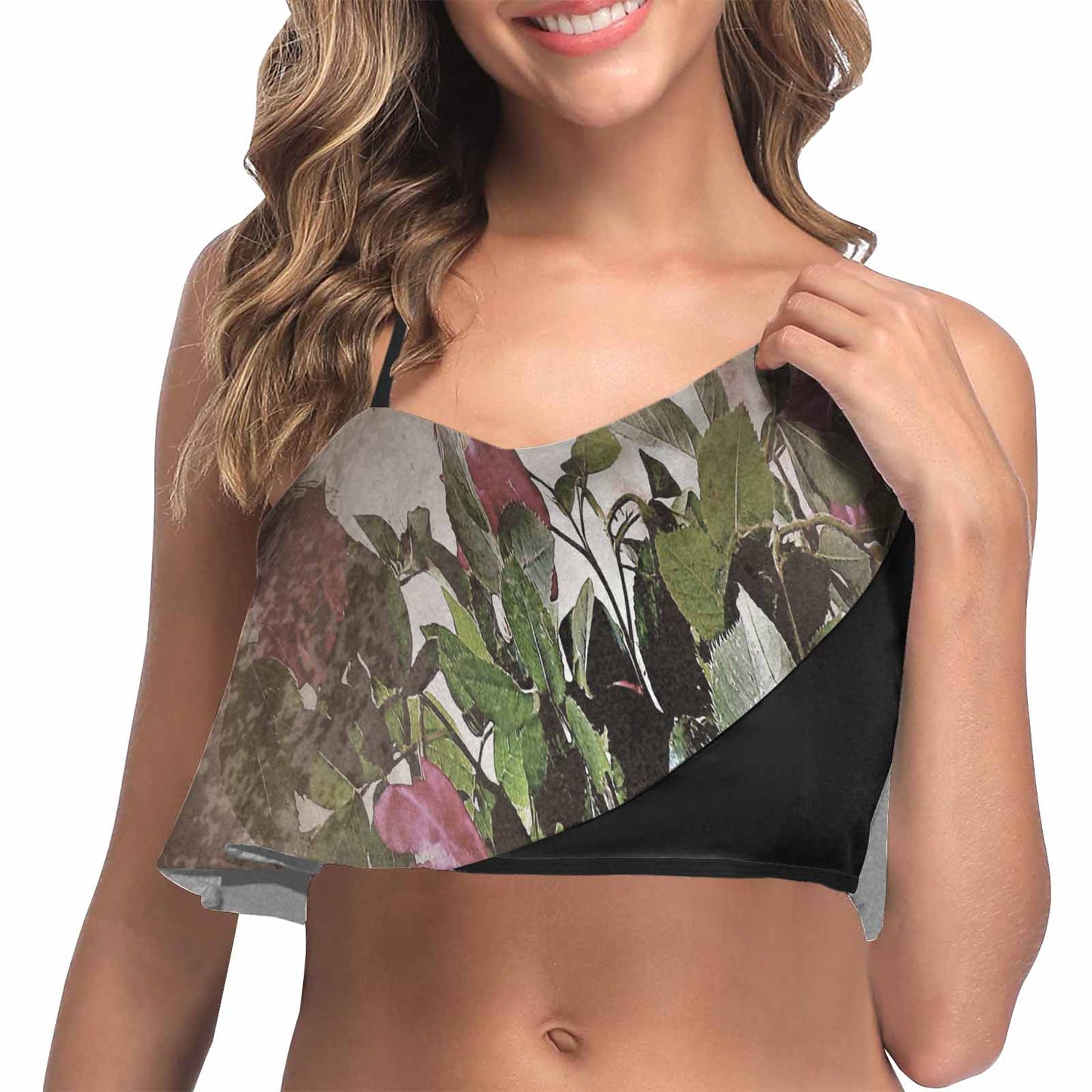 Vintage floral flounce bikini top, Design 22x