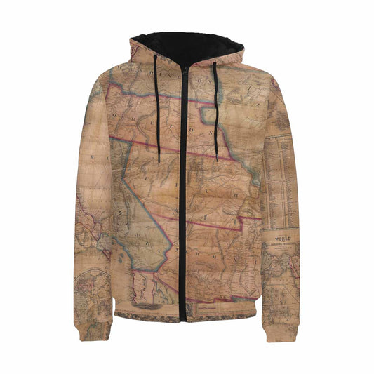 Antique Map design, mens lightweight, warm, quilted hooded bomber jacket, design, 28
