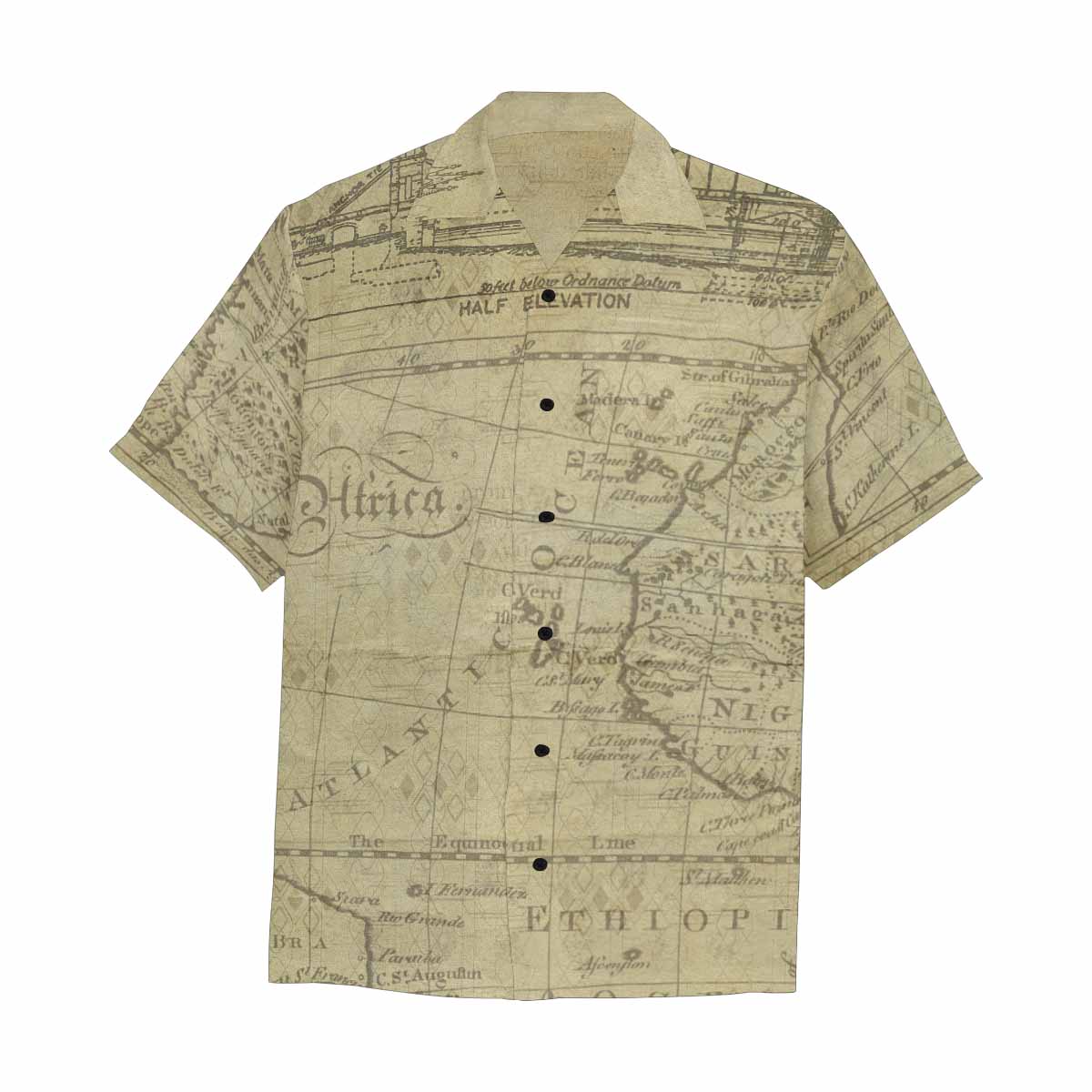 Antique Map design Hawaiian mens shirt, Design 1