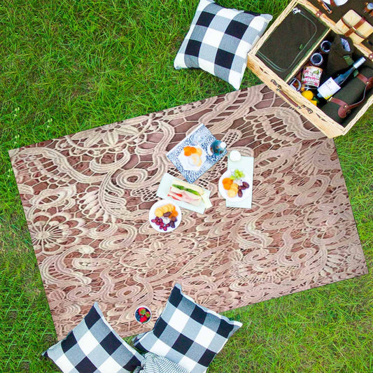 Victorian lace print waterproof picnic mat, 81 x 55in, design 11