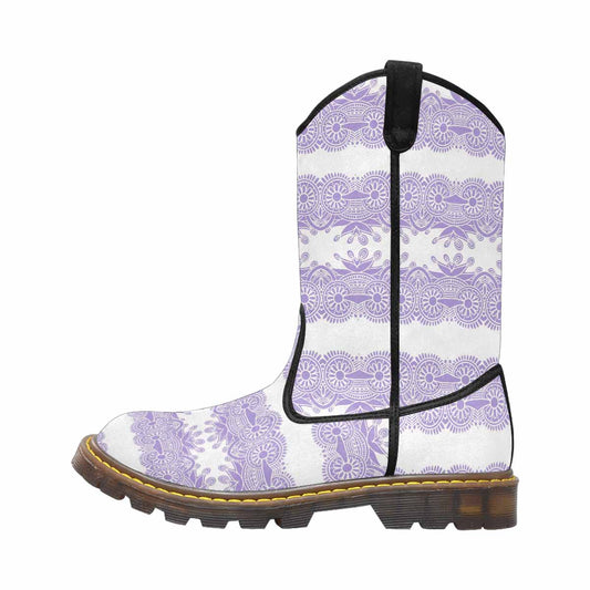 Victorian lace print, western lumber boots, design 07