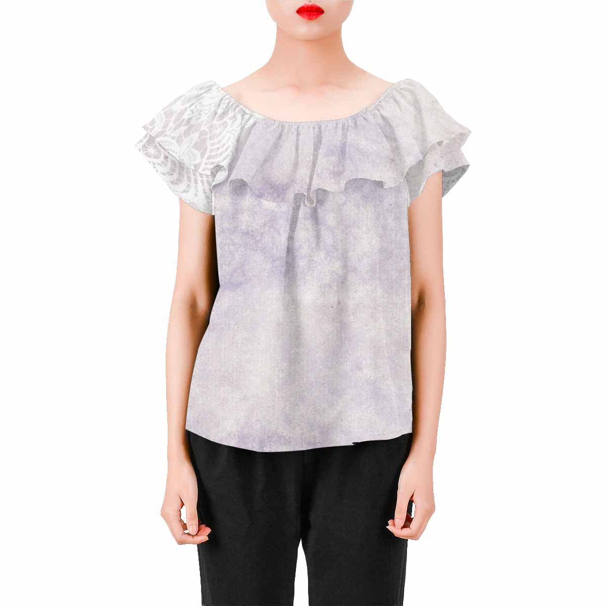 Victorian Lace print Chiffon Blouse, design 40