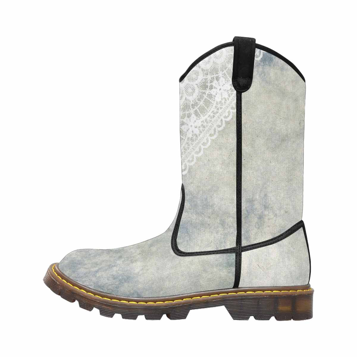 Victorian lace print, western lumber boots, design 36