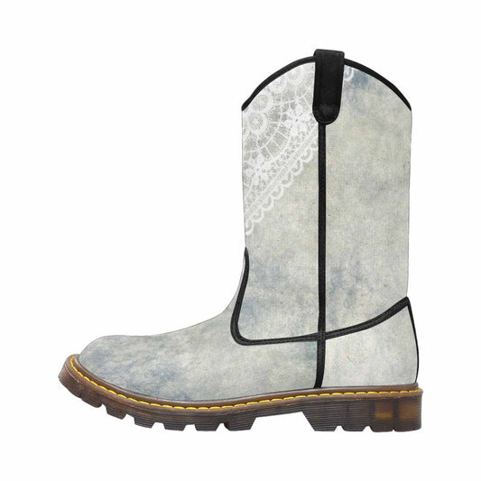 Victorian lace print, western lumber boots, design 36