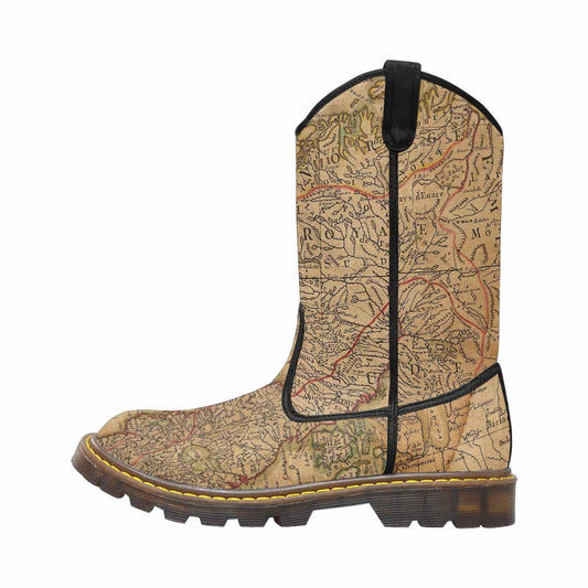 Antique Map design womens western lumber boots, Design 42