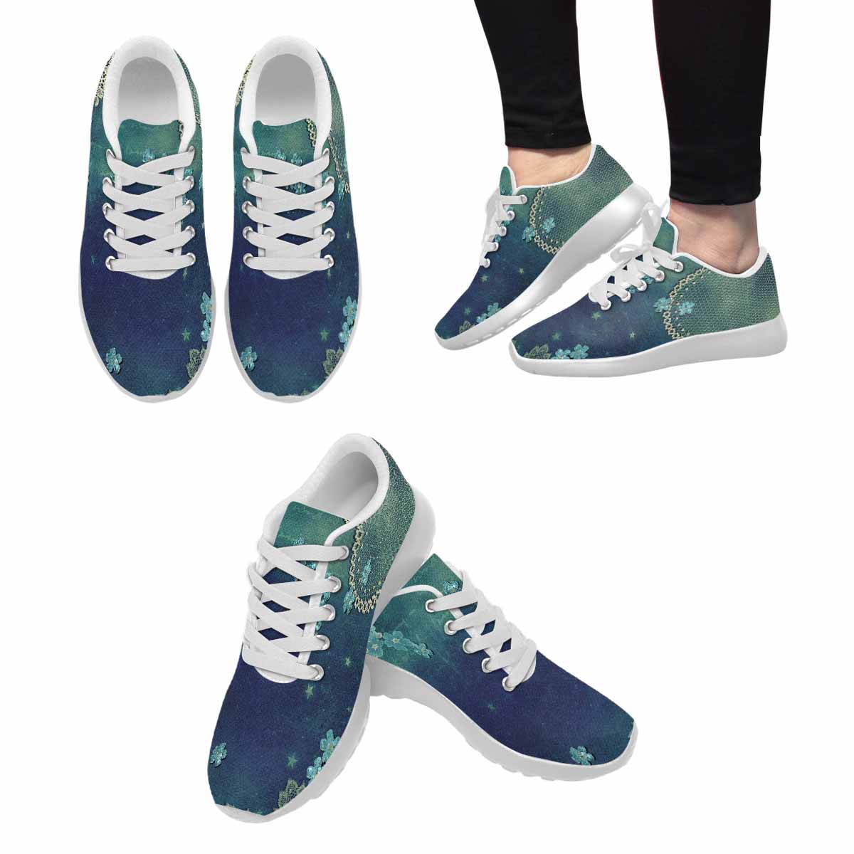 Victorian lace print, womens cute casual or running sneakers, design 04