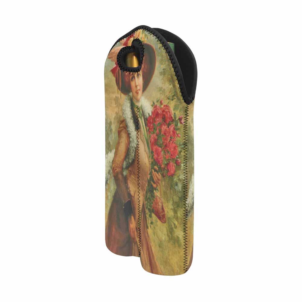 Victorian lady design 2 Bottle wine bag, Elegant Lady with a Bouquet of Roses