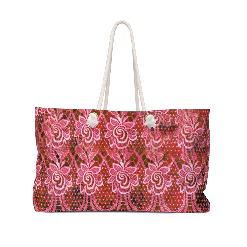 Victorian lace print weekender bag, large, design 32