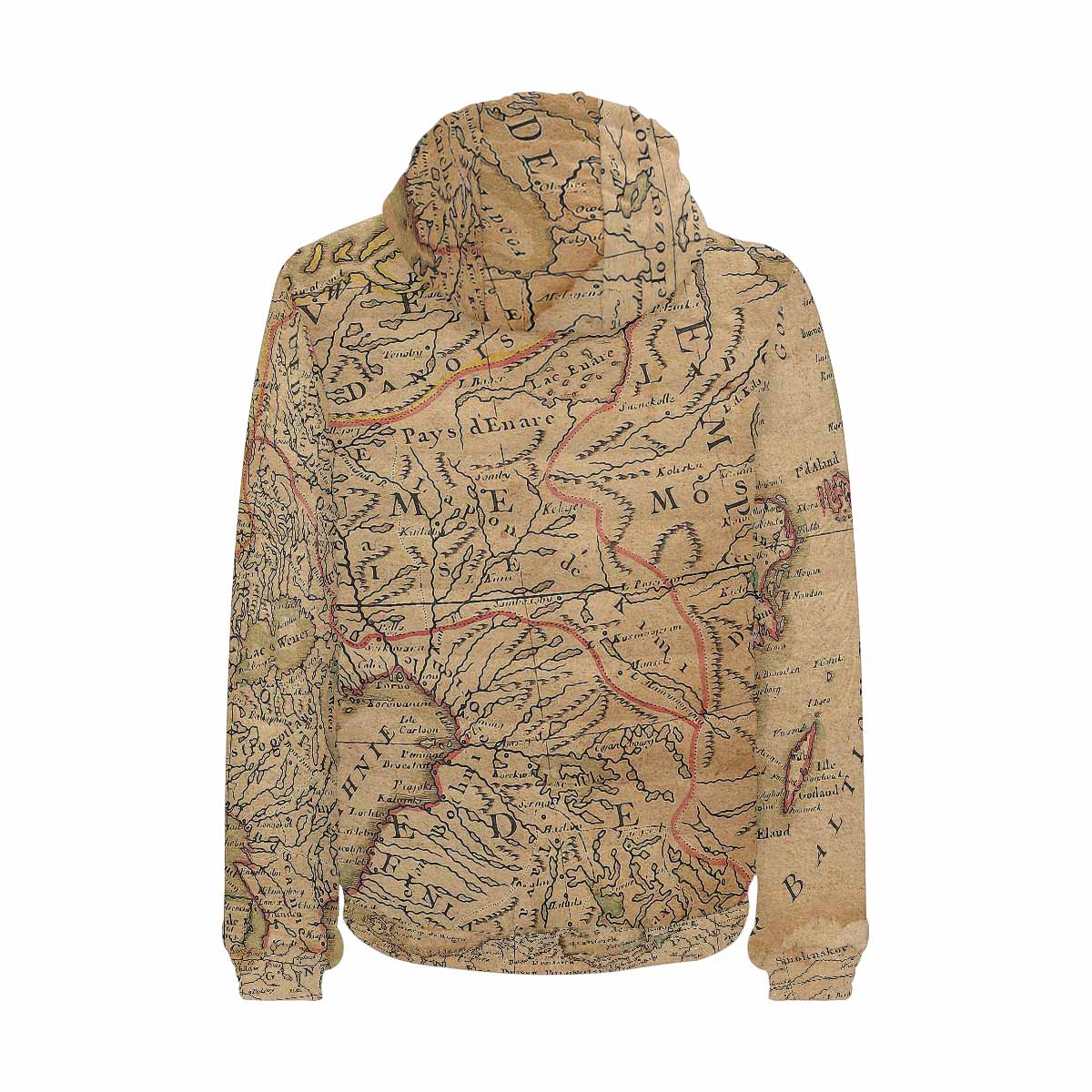 Antique Map design, mens lightweight, warm, quilted hooded bomber jacket, design, 42
