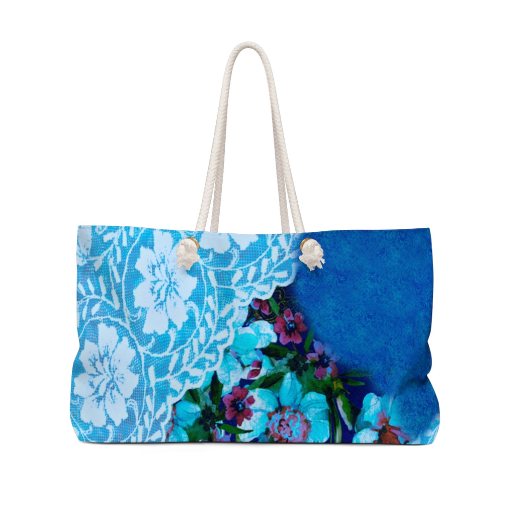 Victorian lace print weekender bag, large, design 49