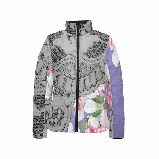 Victorian Lace print womens padded quilted jacket, design 45
