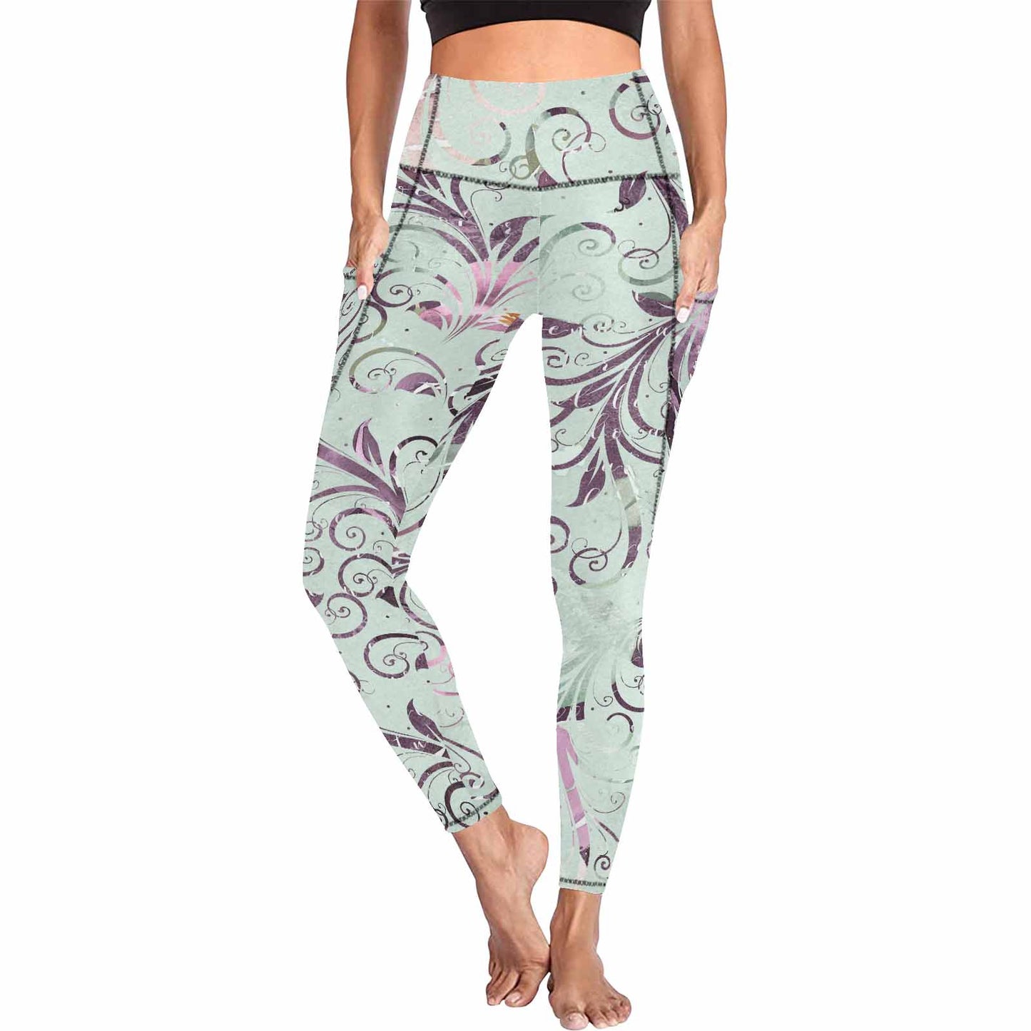 Floral 2, active wear leggings, outside surge, design 44