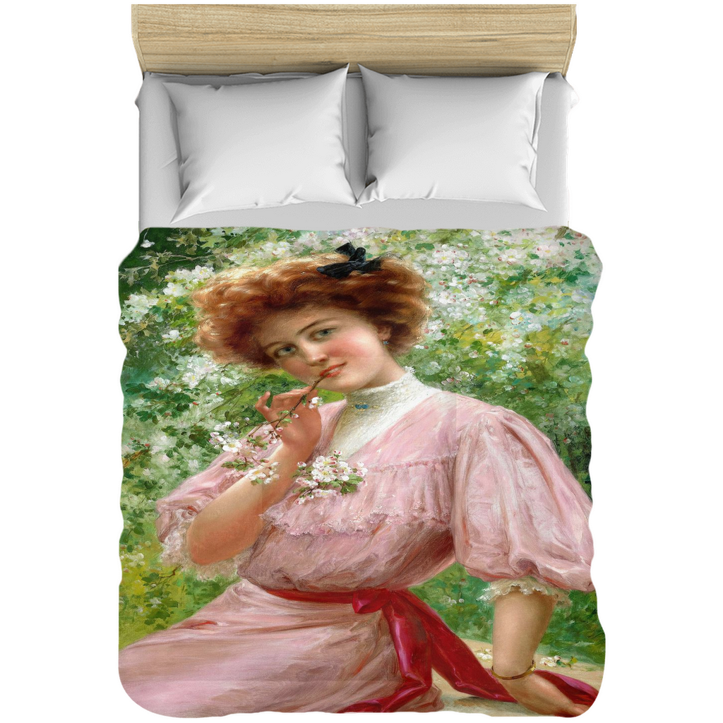 Victorian lady design comforter, twin, twin XL, queen or king, Pretty In Pink