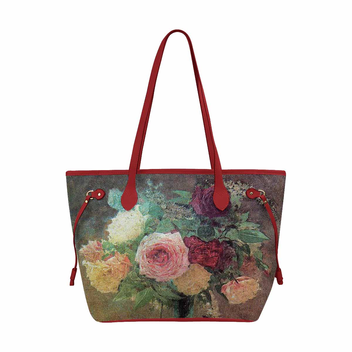 Vintage Floral Handbag, Classic Handbag, Mod 1695361, Design 29 RED TRIM