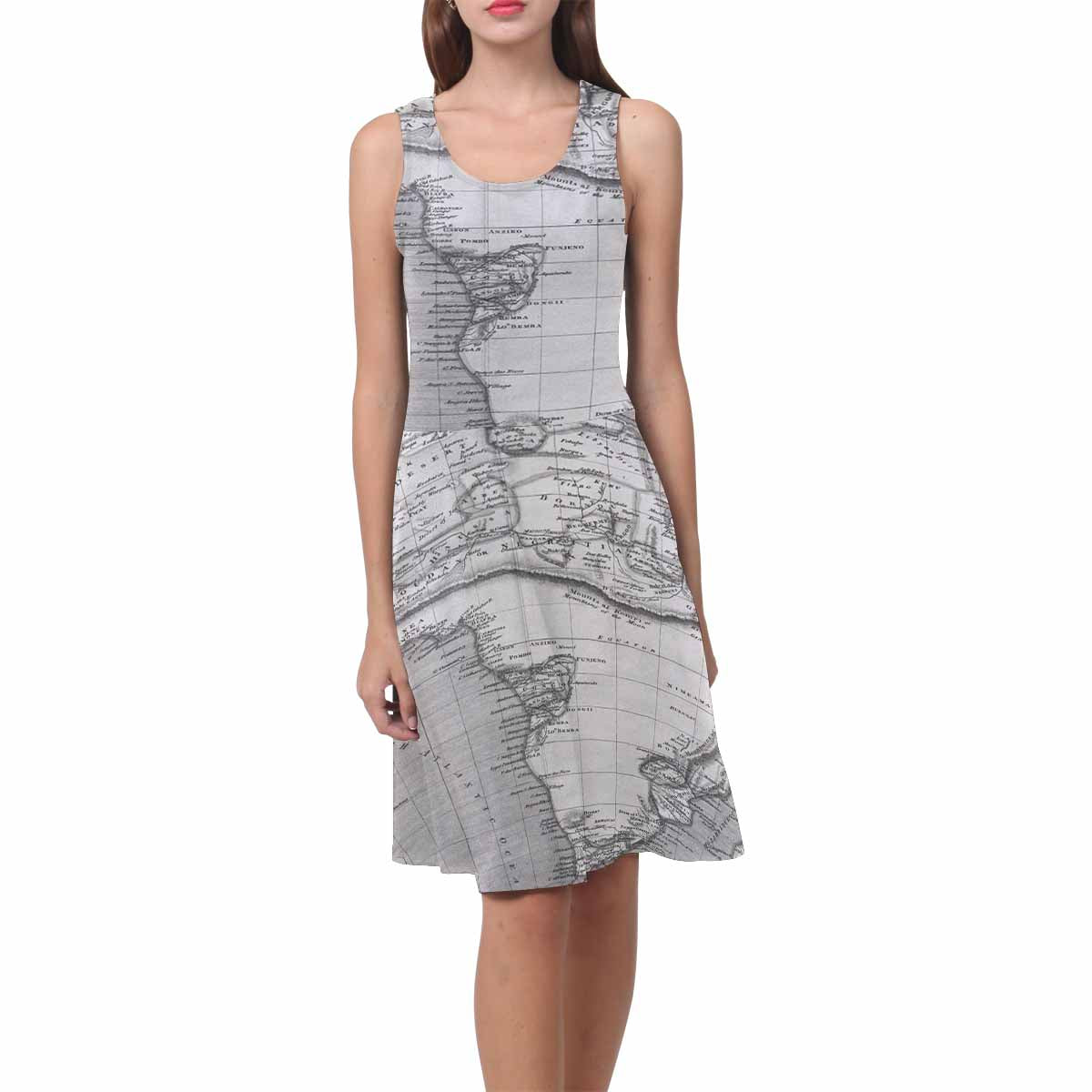 Antique Map casual summer dress, MODEL 09534, design 12