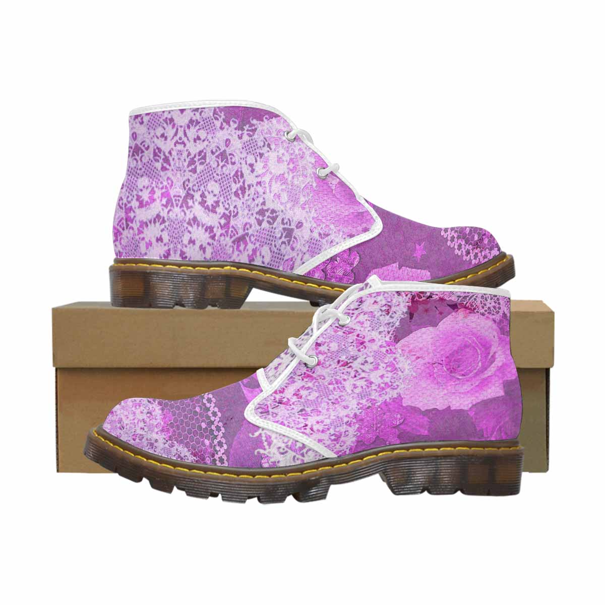 Lace Print, Cute comfy womens Chukka boots, design 03