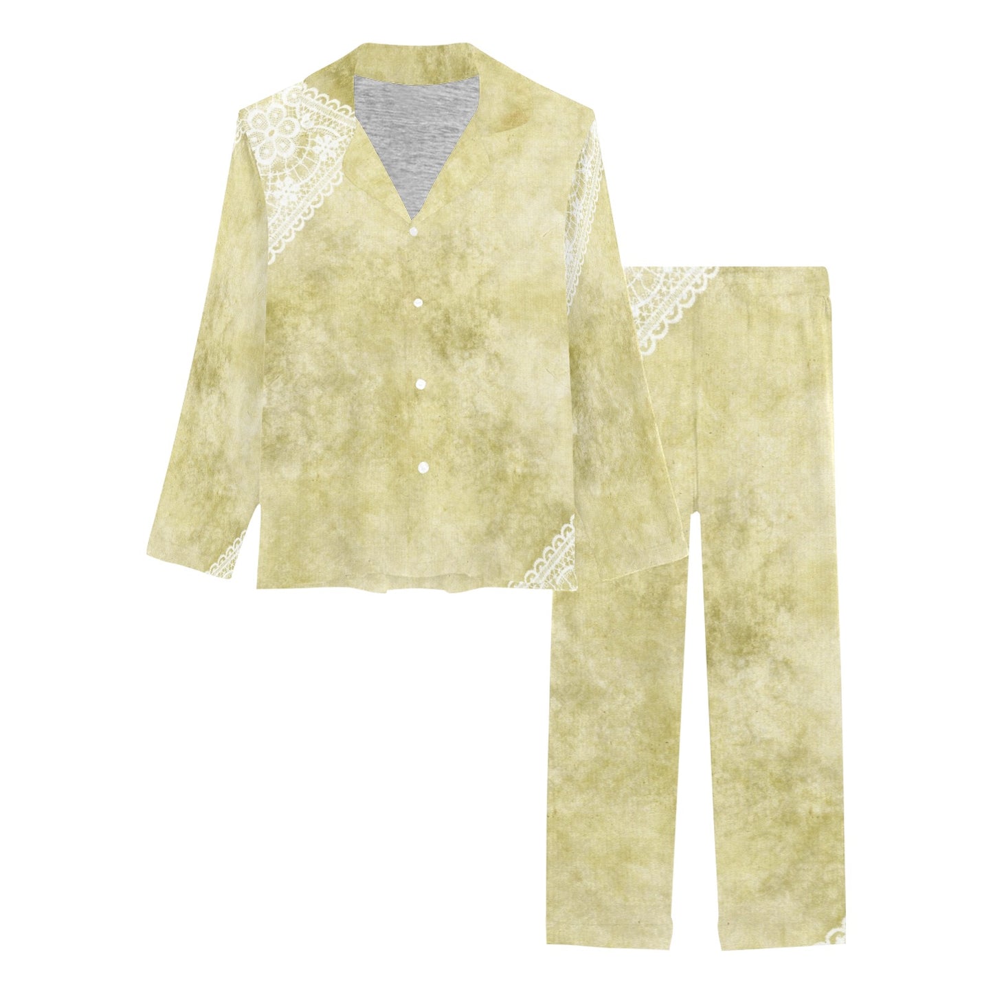 Victorian printed lace pajama set, design 43 Women's Long Pajama Set (Sets 02)