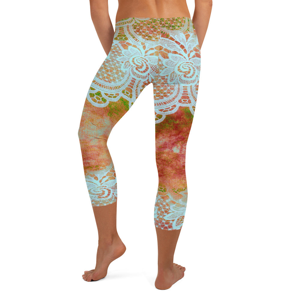 Victorian lace capri Leggings, size XS to XL, Design 31