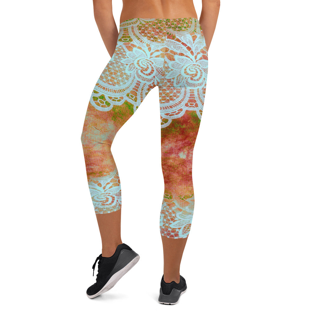 Victorian lace capri Leggings, size XS to XL, Design 31