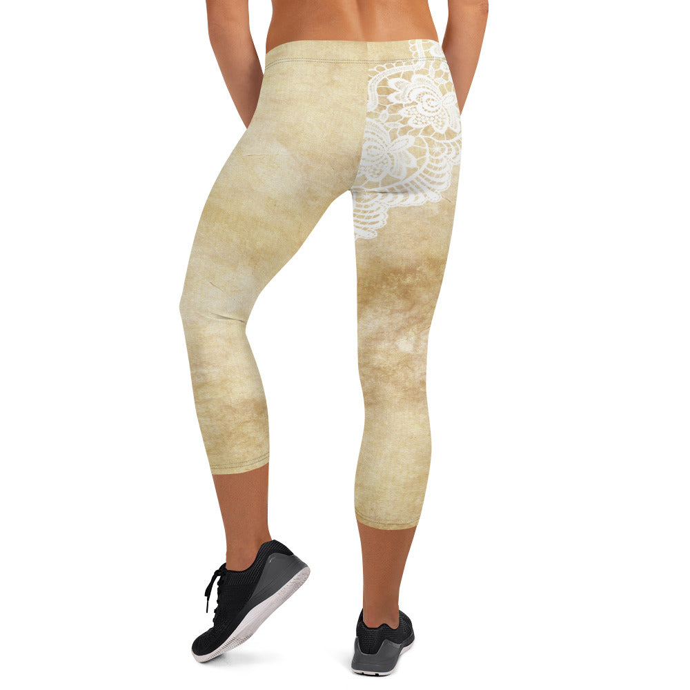 Victorian lace capri Leggings, size XS to XL, Design 29