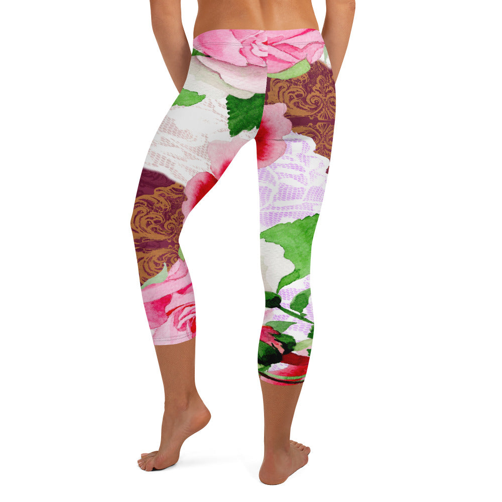 Victorian lace capri Leggings, size XS to XL, Design 19