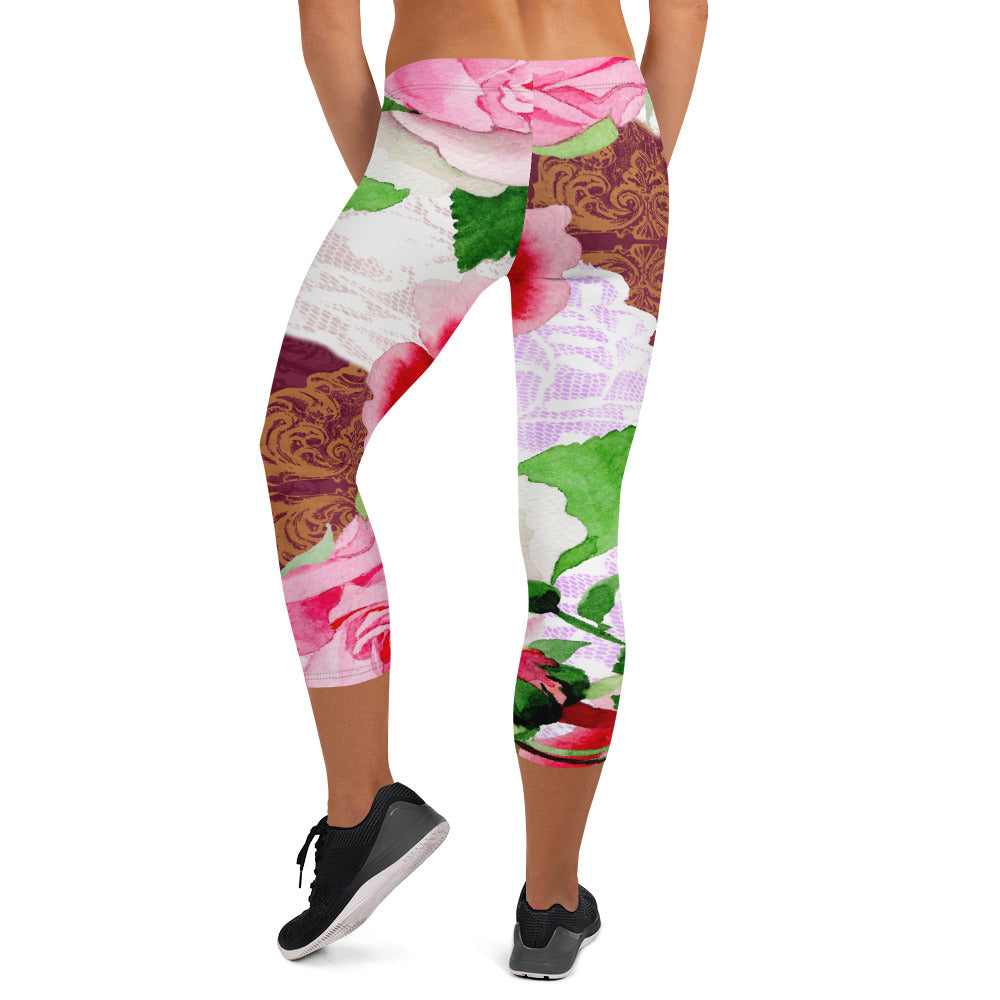 Victorian lace capri Leggings, size XS to XL, Design 19