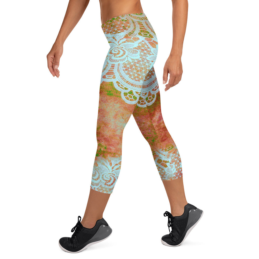 Victorian lace capri Leggings, size XS to XL, Design 31