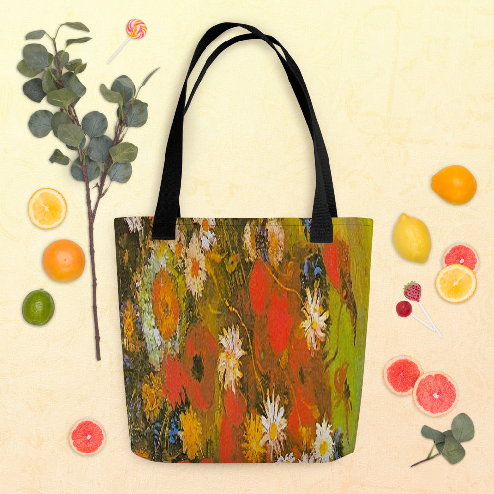 Vintage floral casual tote bag, beach bag, 15 x 15 inch, Design 60