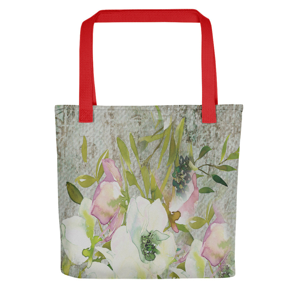 Vintage floral casual tote bag, beach bag, 15 x 15 inch, Design 3