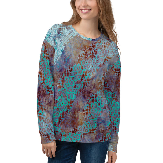 Lace Print sweatshirt, womens long sleeve top, Size XS to 3XL plus size, design 37