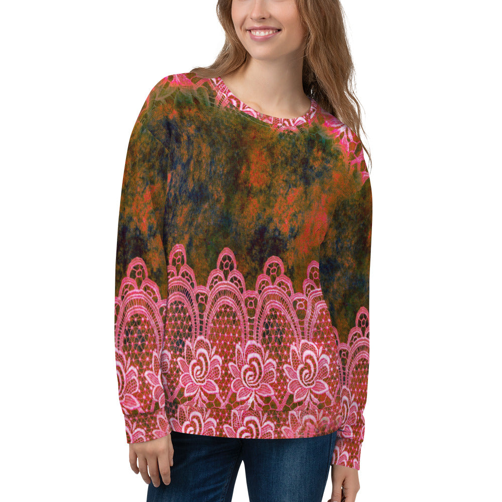 Lace Print sweatshirt, womens long sleeve top, Size XS to 3XL plus size, design 32