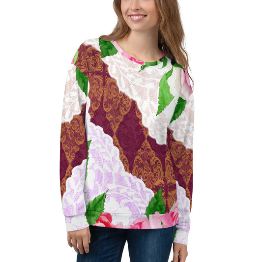 Lace Print sweatshirt, womens long sleeve top, Size XS to 3XL plus size, design 19