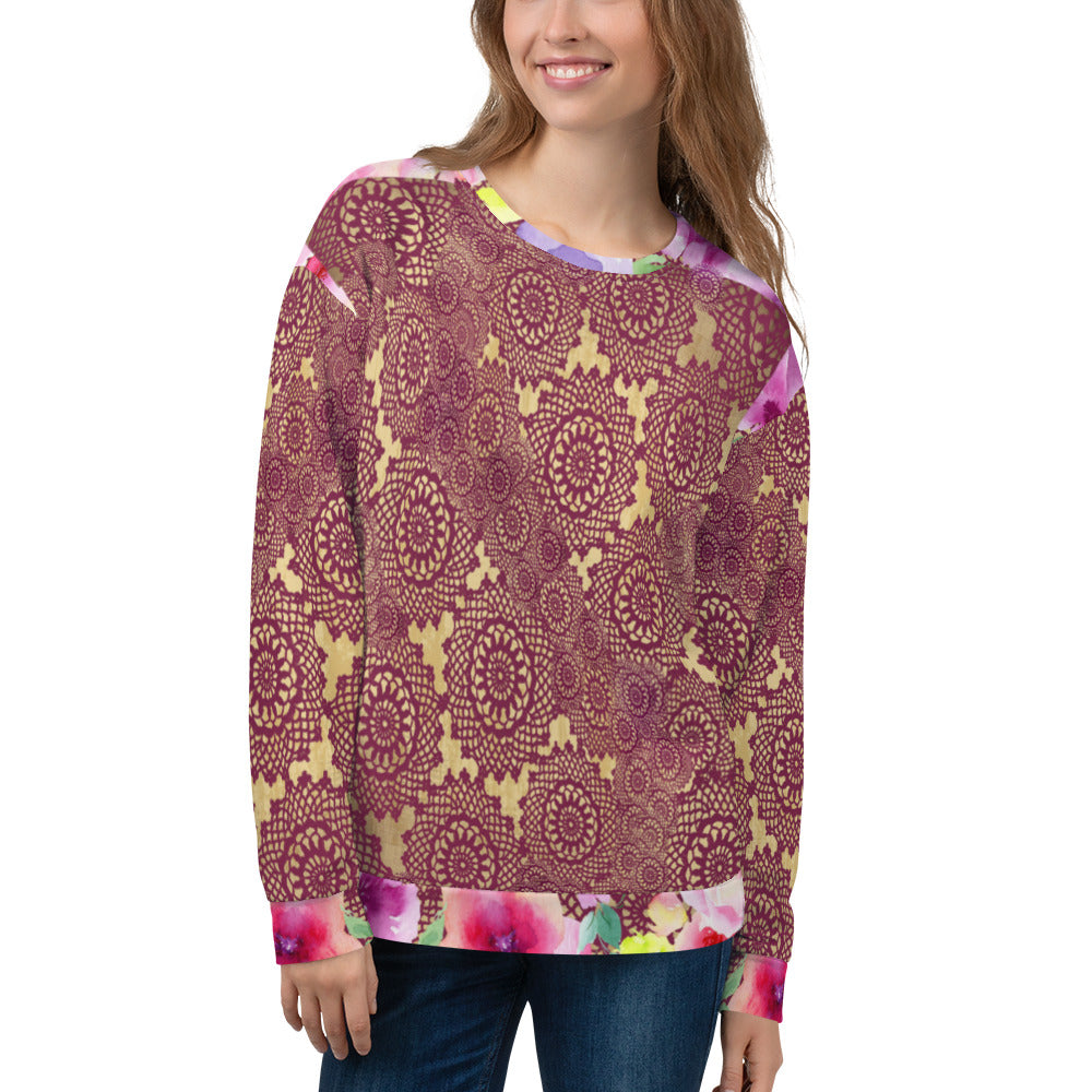 Lace Print sweatshirt, womens long sleeve top, Size XS to 3XL plus size, design 13