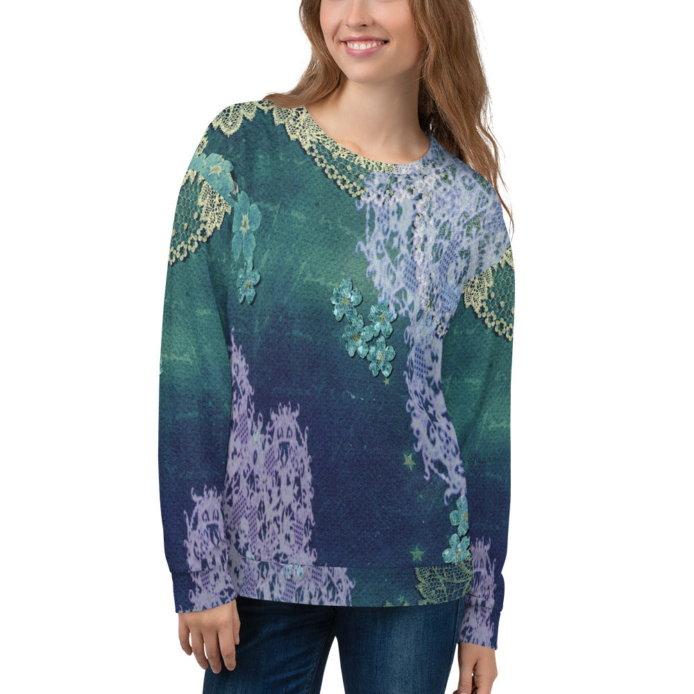 Lace Print sweatshirt, womens long sleeve top, Size XS to 3XL plus size, design 05
