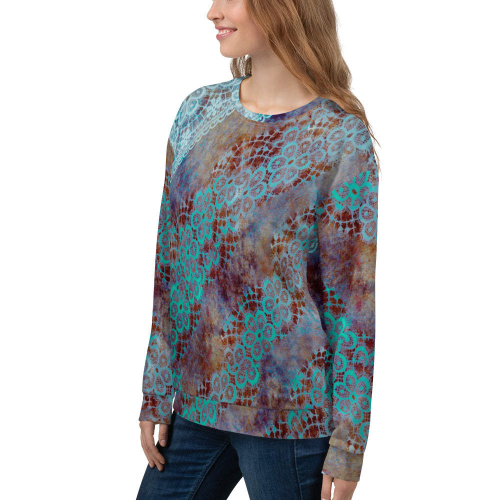 Lace Print sweatshirt, womens long sleeve top, Size XS to 3XL plus size, design 37