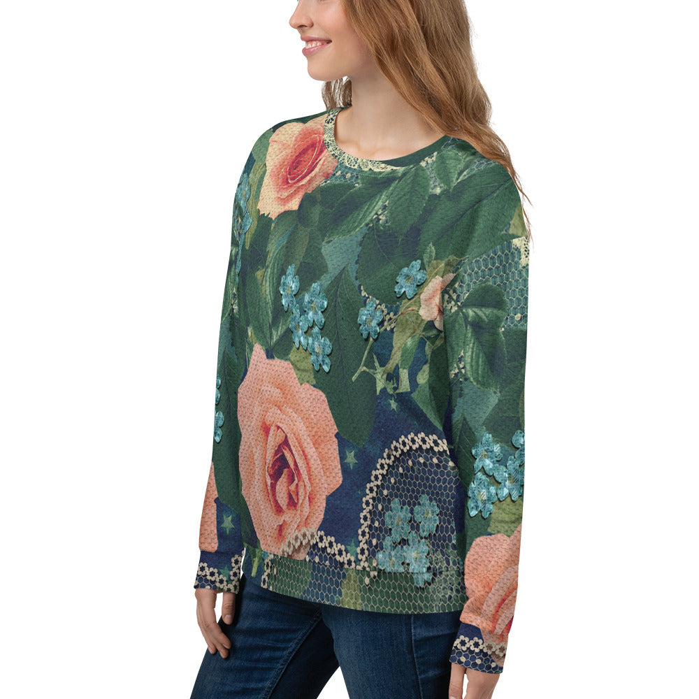 Lace Print sweatshirt, womens long sleeve top, Size XS to 3XL plus size, design 01